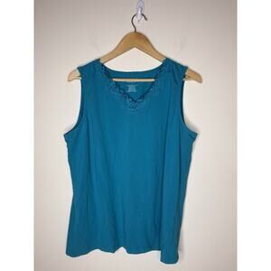 Christopher & Banks Tank Top Womens Size L Blue Lace Trim Layer Your Look Cami